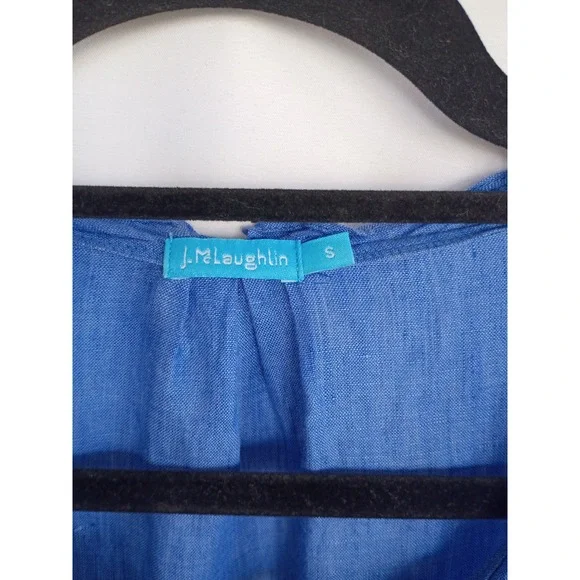 J. McLaughlin Blue Linen Sleeveless Tiered Tassel Tie Neck Dress Small Coastal - Picture 5 of 9